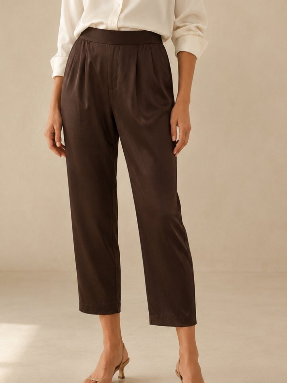 ATM Anthony Thomas Melillo Silk Pull On Pants Brown Cropped Small